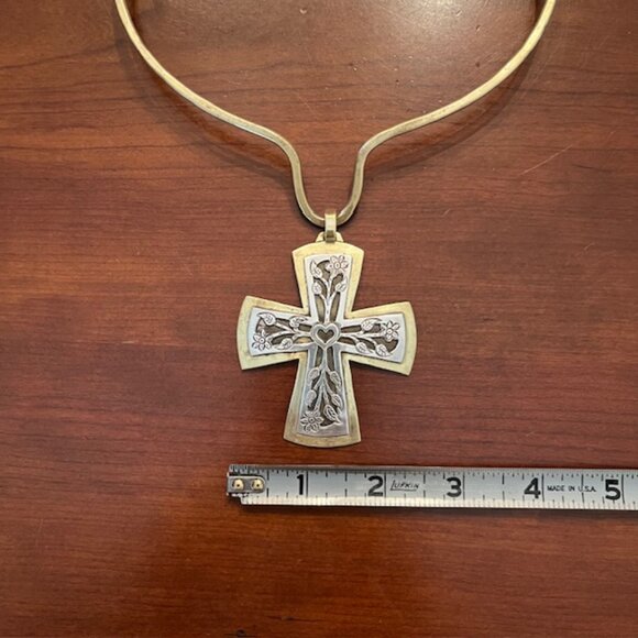Vintage Rare Jeep Collins Sterling and Brass Cross Pendant and Choker - Picture 6 of 8